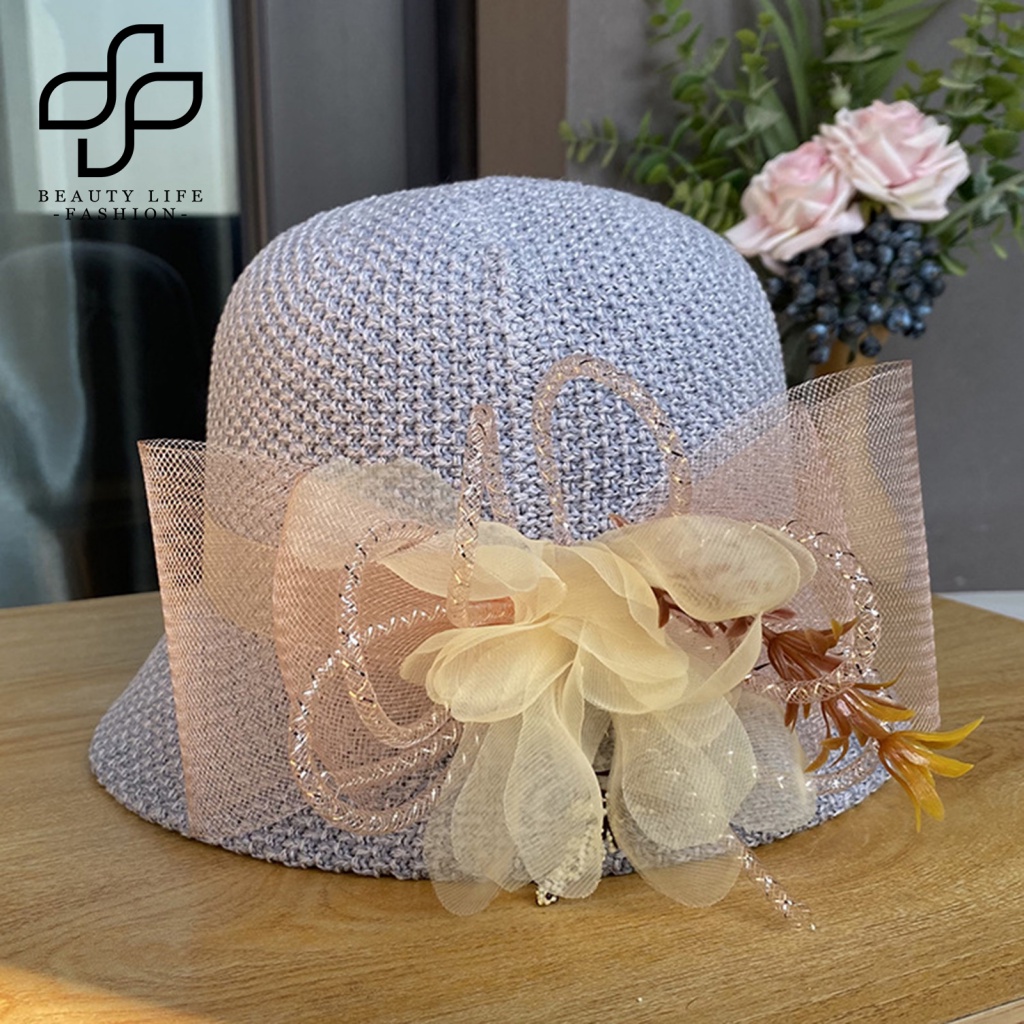 Nón Vành Tròn Phối Lưới Họa Tiết Hoa Thời Trang Mùa Hè Cho Nữ
