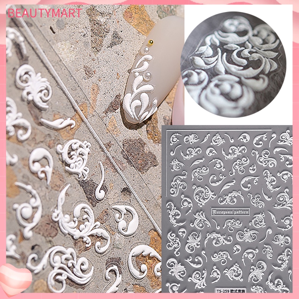 Miếng Dán Trang Trí Móng Tay 5D Hình Lông Vũ Màu Trắng Không Phai