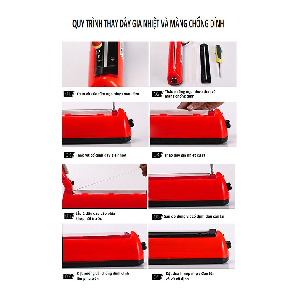 Bộ 3 dây nhiệt máy hàn miệng túi rộng 2mm, 5mm ép miệng túi, dán miệng túi dập tay PFS 200, PFS 250, PFS 300, PFS 400