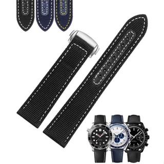 Dây Đeo Tay Thay Thế Bằng Vải Bạt Nylon Và Da Thật Cho Đồng Hồ Thông Minh Omega- Seamaster 300 AT150 19mm 20mm 21mm 22mm