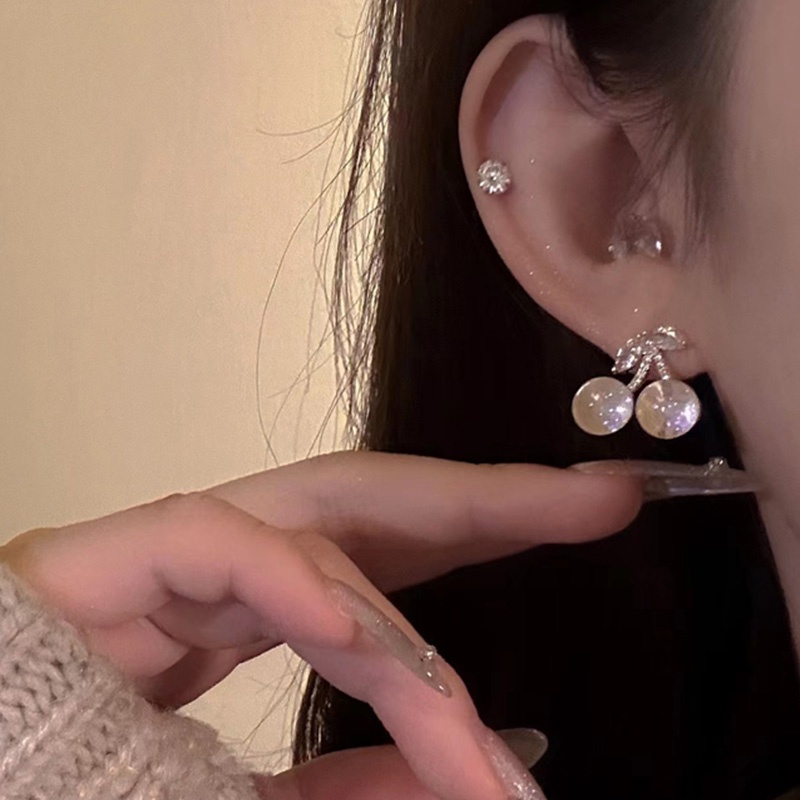 Bông Tai Đính Đá Hình Quả Cherry Nhiều Màu Sắc Dễ Thương Cao Cấp