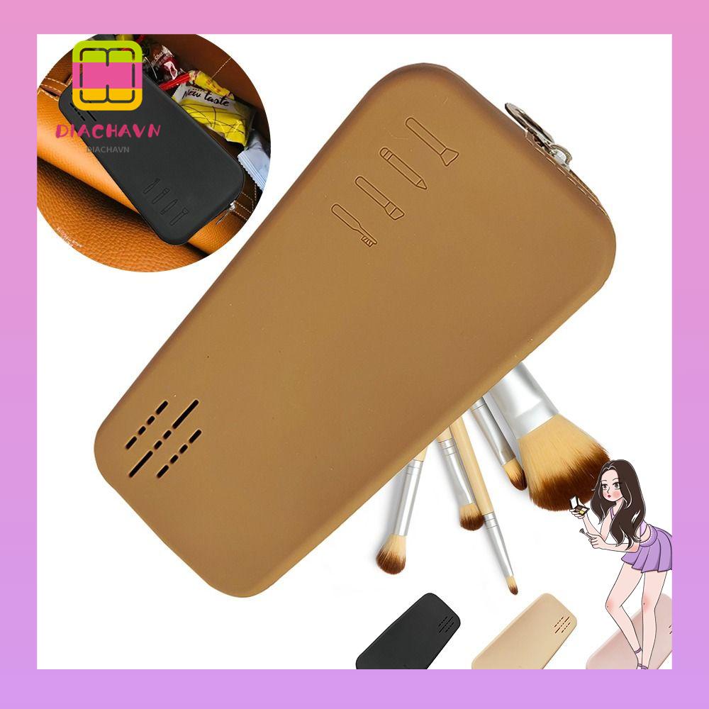 Túi Đựng Cọ Trang Điểm Hình Vuông Bằng Silicone Có Khóa Kéo Tiện Lợi
