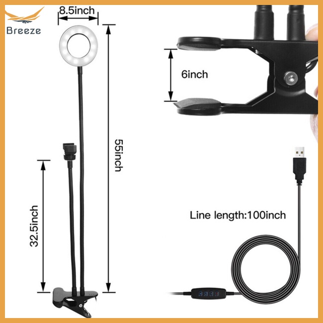 Vòng Đèn Led 12w 3 Mức Độ Kẹp Điện Thoại Di Động Hỗ Trợ Chụp Ảnh Tự Sướng