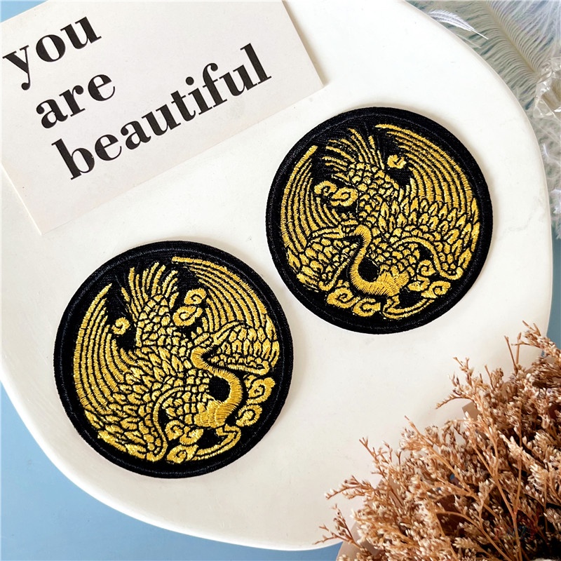 ♥ Sticker Ủi Thêu Hình Rồng / Phượng Hoàng / Kylin / Chim Hạc ♥ 1 Miếng Dán Ủi Quần Áo Hình Nghệ Thuật
