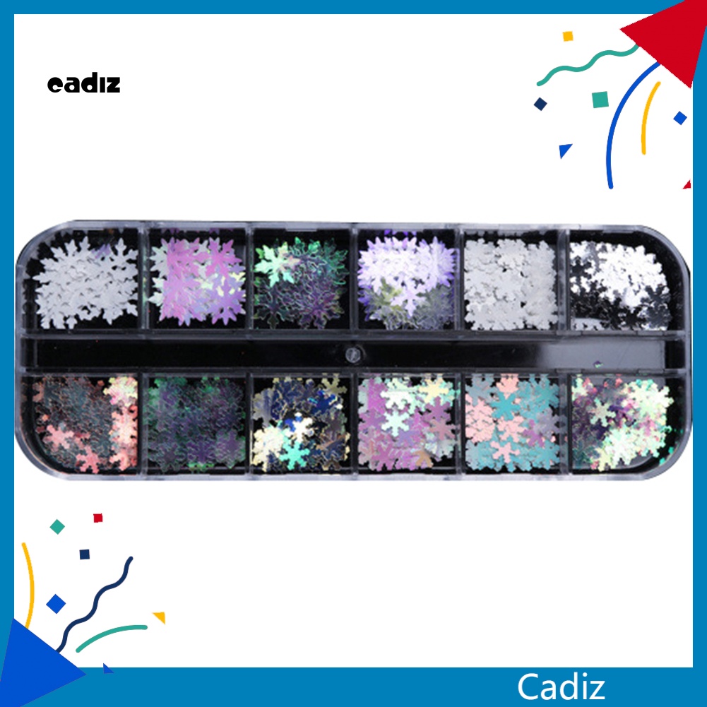 Hộp Kim Tuyến Hình Bông Tuyết 3D 12 Ngăn Nhiều Màu Sắc Trang Trí Móng Tay Nghệ Thuật Giáng Sinh