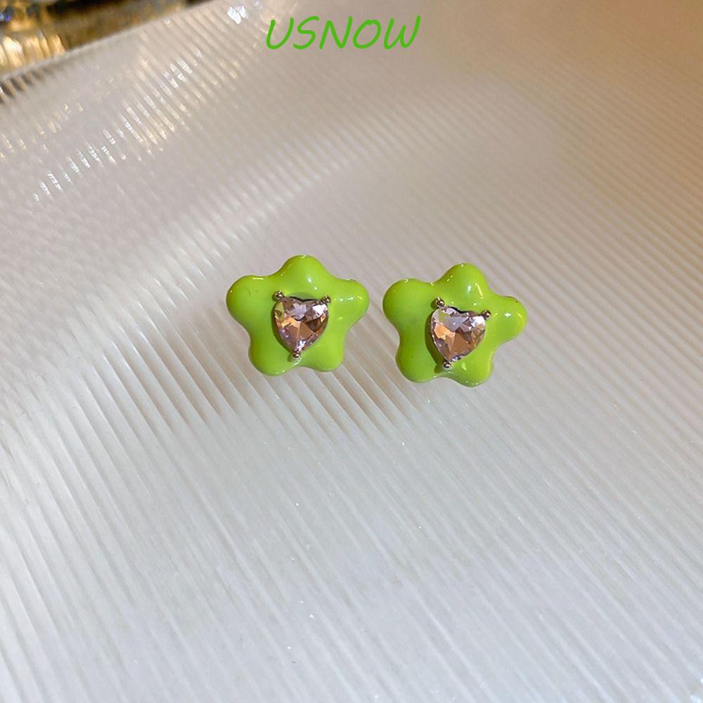 Khuyên Tai Hình Trái Tim Màu Xanh Lá Y2K Phong Cách Hàn Quốc Thanh Lịch|Khuyên Tai Hình Hoa Đơn Giản