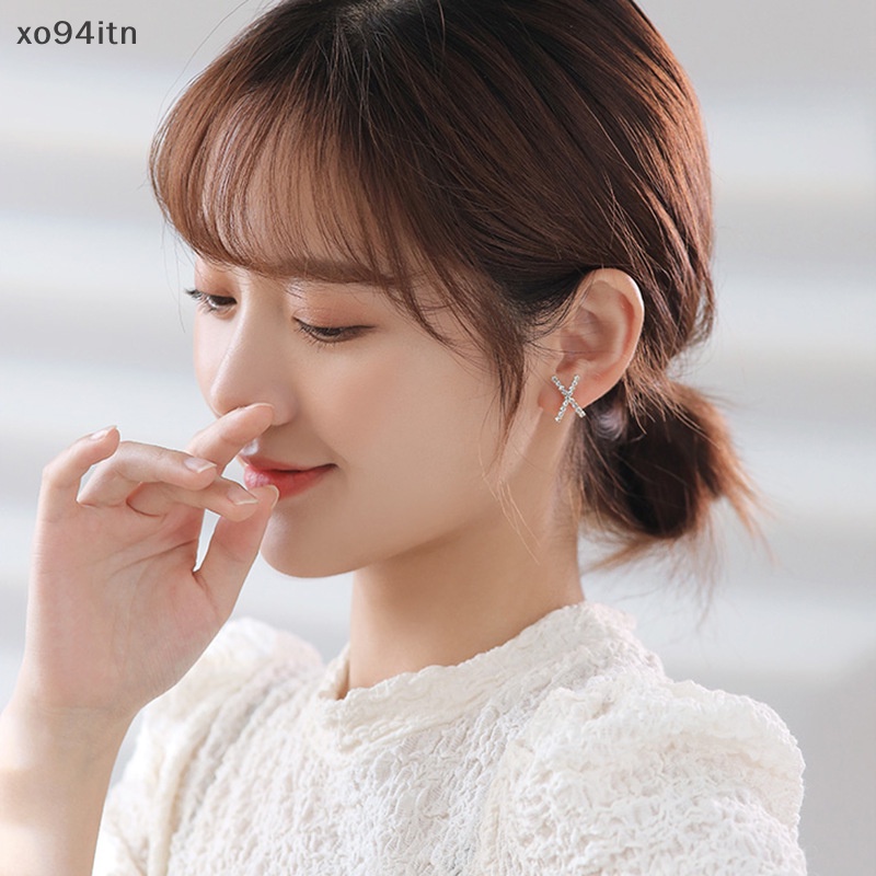 Bông Tai Đinh Tán Hình Chữ X Đính Đá Lấp Lánh tn 1 Cặp Cho Nữ