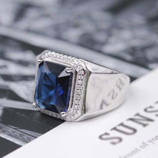 Nhẫn Thép Titan Đính Đá Sapphire Thời Trang Cho Nam
