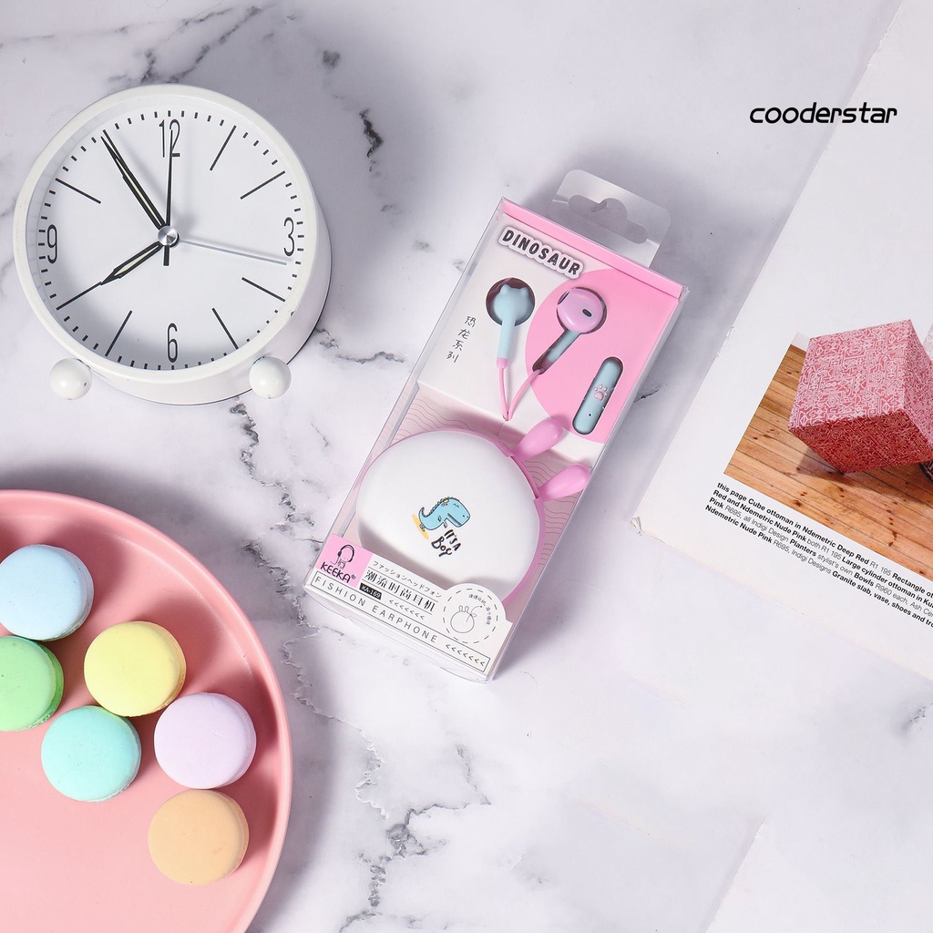 Tai Nghe Có Dây Hình Khủng Long Hoạt Hình Dễ Thương Kèm Hộp Đựng Cho Trẻ Em