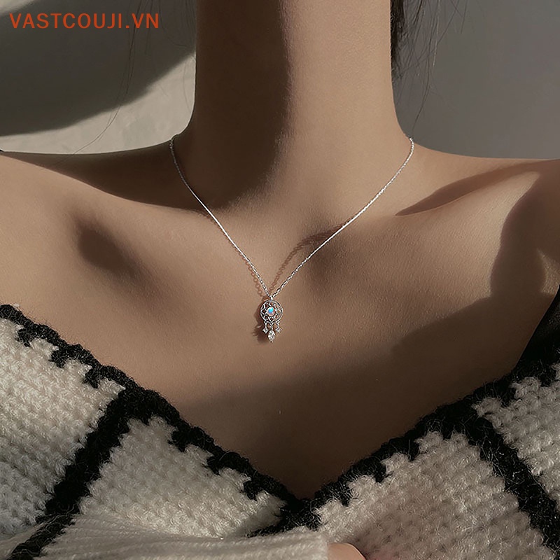 Vòng cổ Mặt Dreamcatcher Màu Bạc Đính Đá Mặt Trăng Thời Trang Cho Nữ