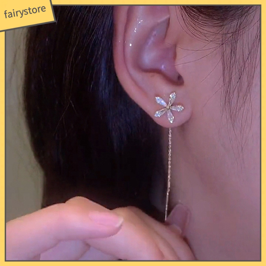 1 Đôi Bông Tai Dáng Dài Đính Đá Lấp Lánh Thời Trang Cho Nữ