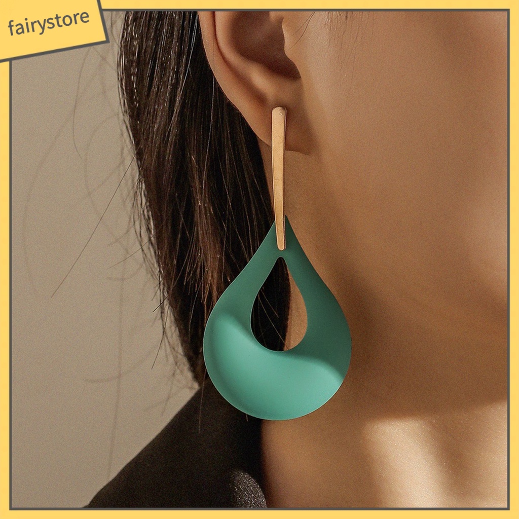 [FRO] 1 Đôi Bông Tai Hình Giọt Nước Lớn Bằng Kim Loại Sơn Hình Học Cá Tính Làm Quà Tặng Cho Nữ