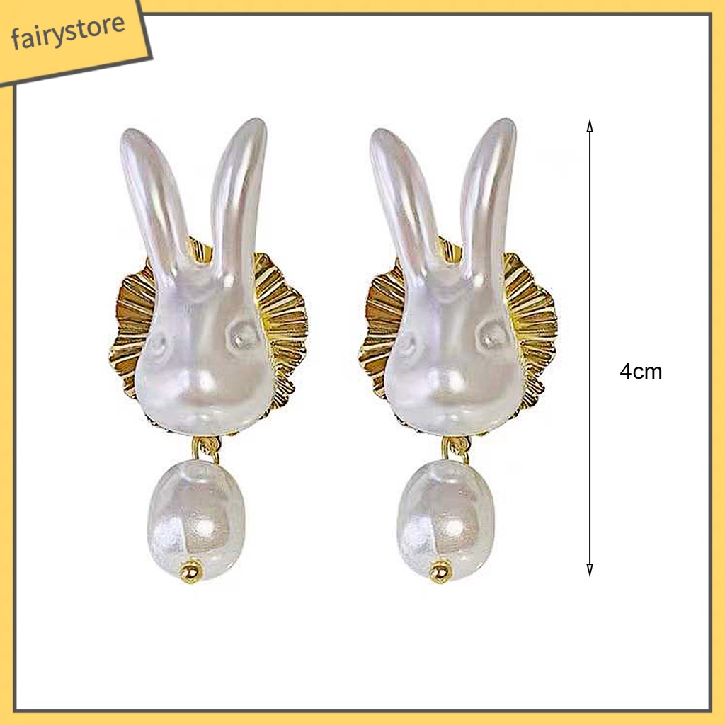 [FRO] 1 Đôi Bông Tai Hình Thỏ Hợp Kim Đính Ngọc Trai Giả Thanh Lịch Mặc Hàng Ngày Cho Nữ