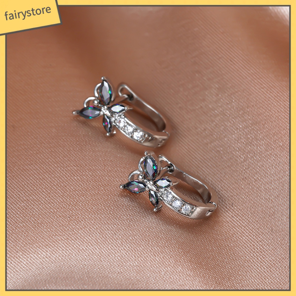 1 Đôi Bông Tai Hình Bướm Đính Đá Zircon Lấp Lánh Phong Cách Vintage Dành Cho Nữ