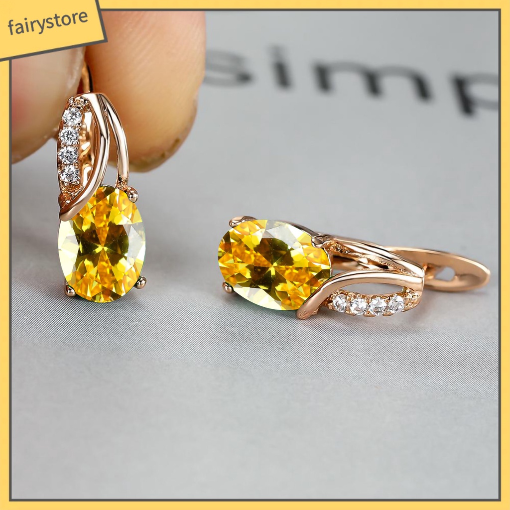 1 Đôi Bông Tai Hình Oval Đính Đá Zircon Sáng Lấp Lánh Dành Cho Nữ