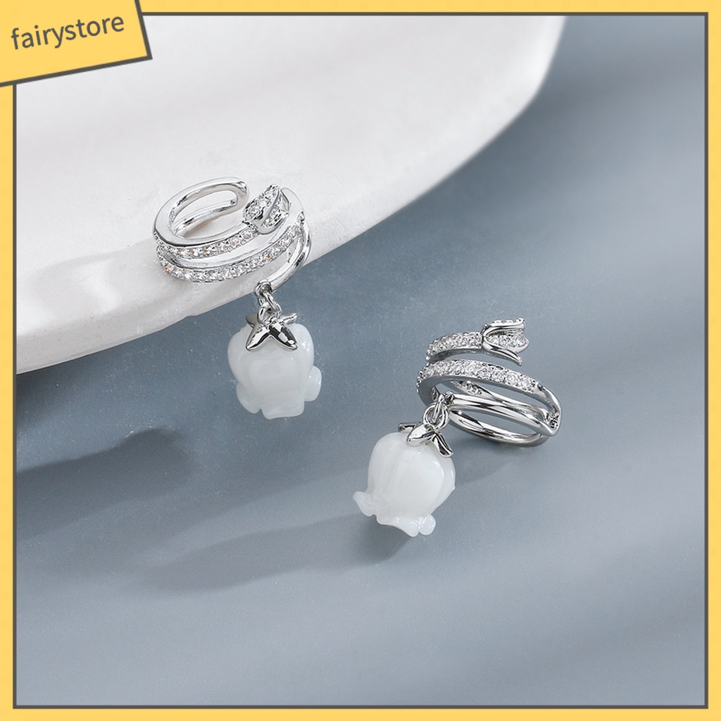 1 Khuyên Kẹp Vành Tai Hình Hoa Tulip Đính Đá Zircon Trắng Nhiều Lớp Không Cần Khoan Lỗ Thời Trang Cho Nữ