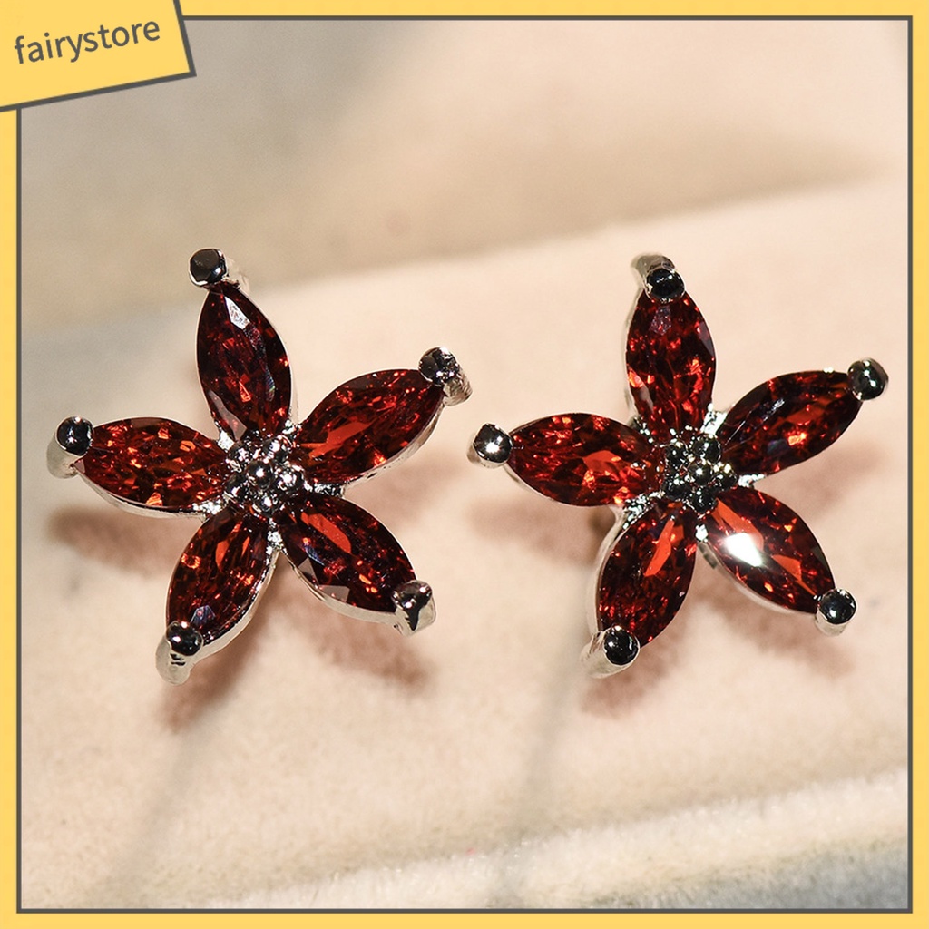 1 Đôi Bông Tai Hình Hoa Đính Đá Nhiều Màu Phong Cách Hàn Quốc