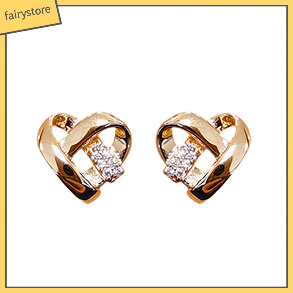 1 Đôi Bông Tai Hình Trái Tim Đan Chéo Đính Đá Lấp Lánh Dành Cho Nữ
