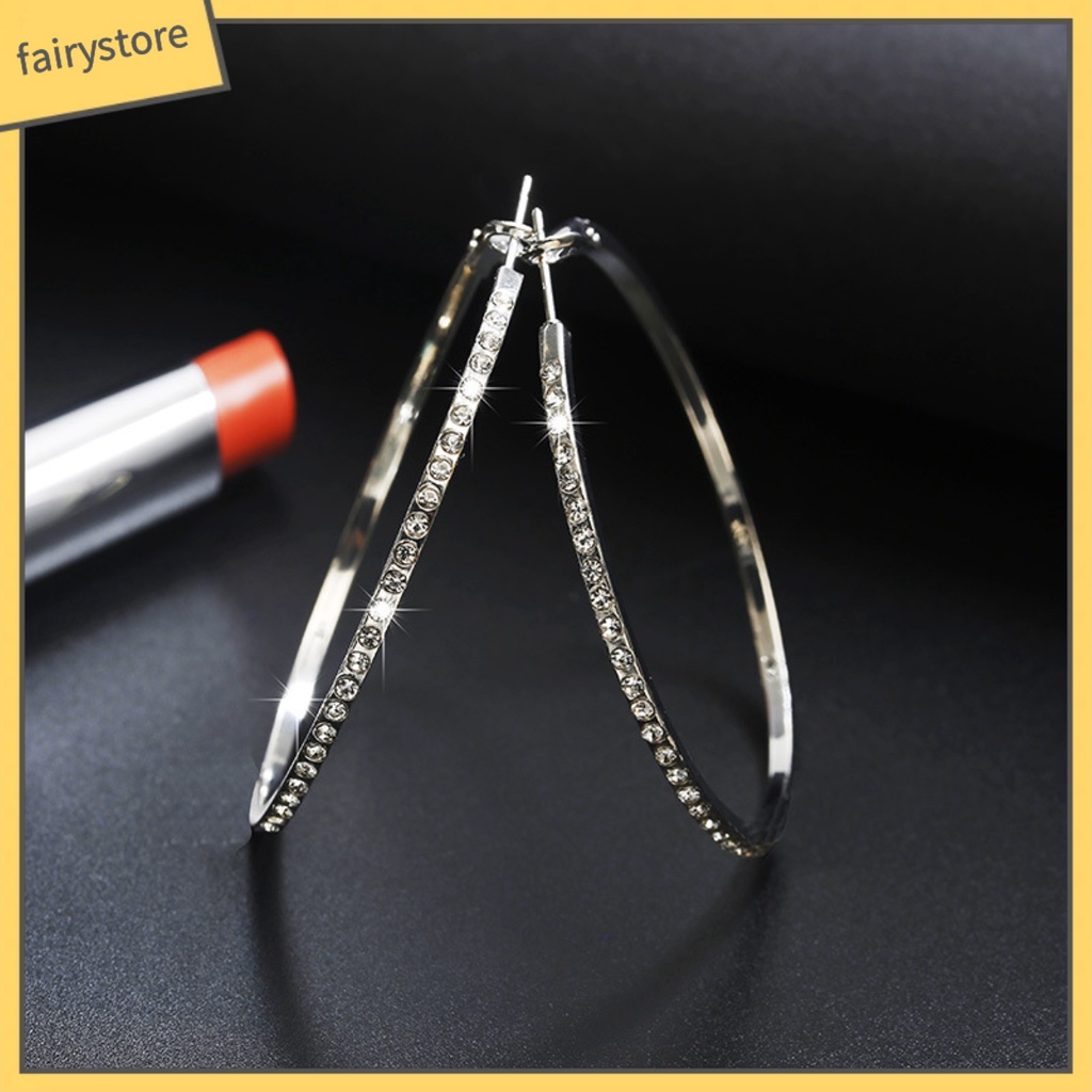 [FRO] Bông Tai Dạng Vòng Tròn Lớn Đính Đá Tinh Xảo Trang Trí Công Sở Tinh Tế Dành Cho Nữ