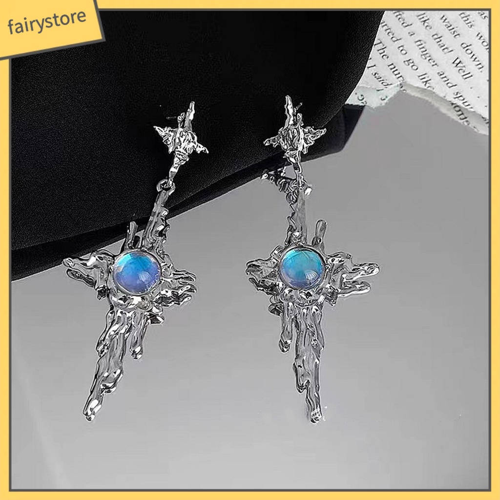 1 Đôi Bông Tai Dáng Dài Bằng Kim Loại Đính Đá Mặt Trăng Phong Cách Hip Hop Thời Trang Cho Nữ