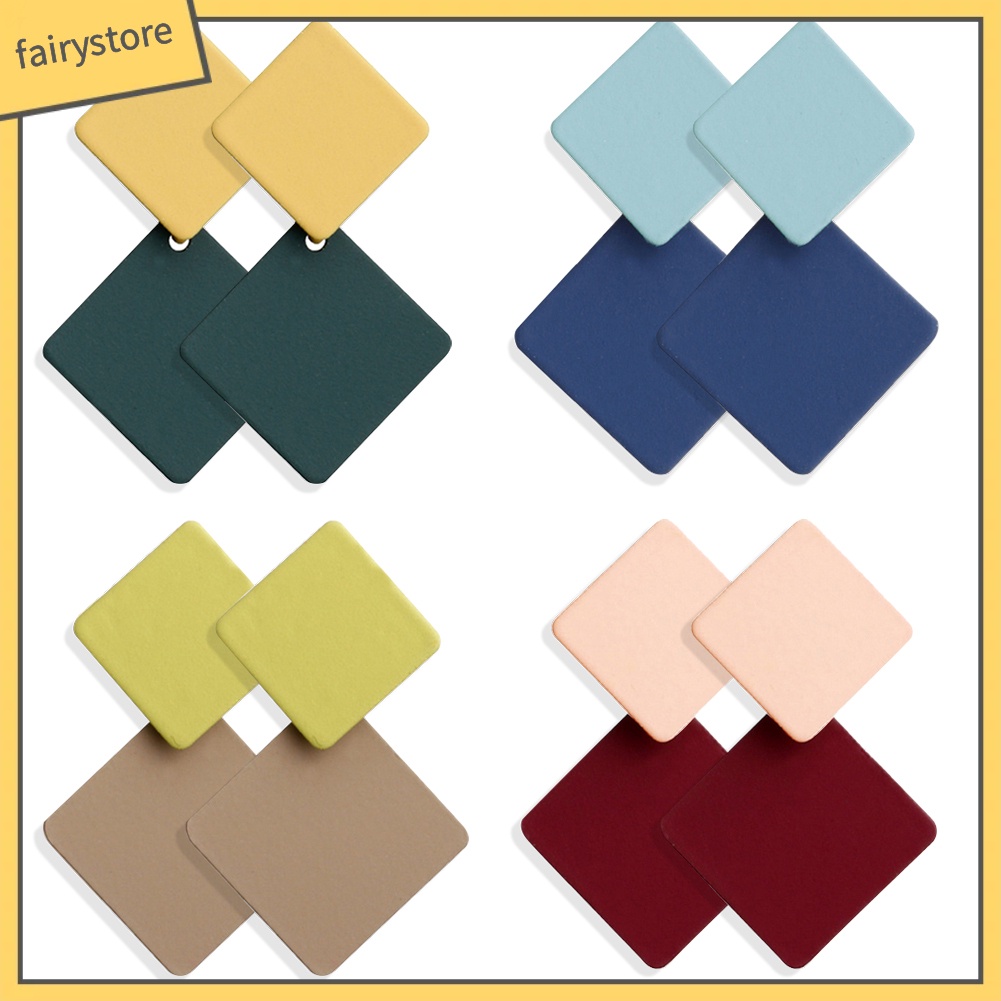 Set 2 Đôi Khuyên Tai Hình Khối Vuông Nhiều Màu Sắc Thời Trang Dành Cho Nữ