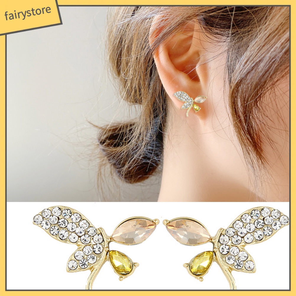 Bông Tai Hình Bướm Đính Đá Ngọt Ngào Thời Trang Dành Cho Nữ