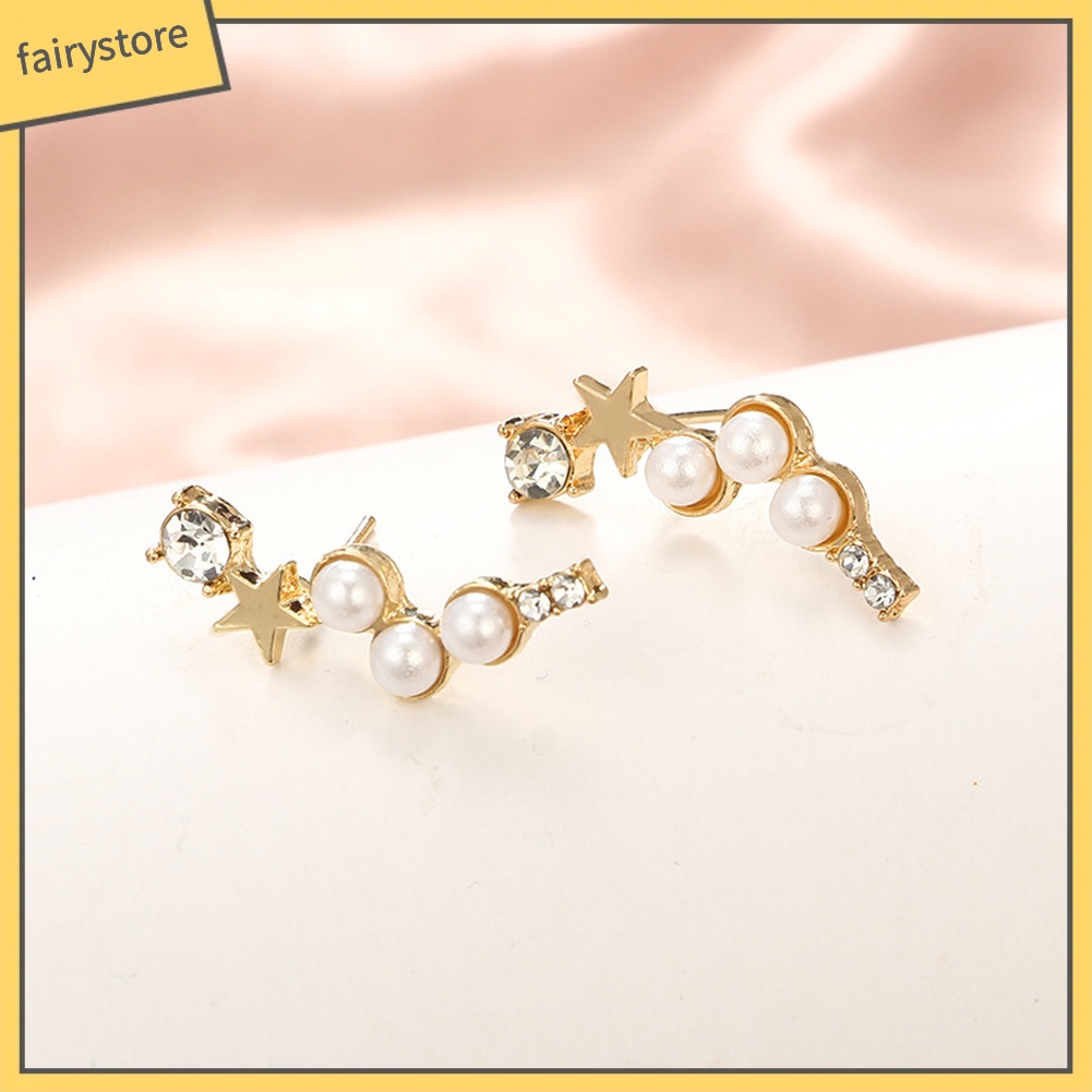 Khuyên Tai Hình Ngôi Sao Đính Đá Và Ngọc Trai Nhân Tạo Thời Trang
