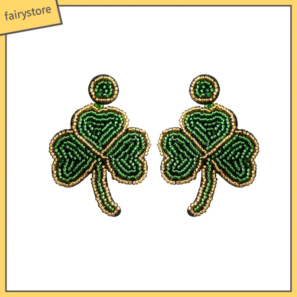 [FRO] 1 Đôi Bông Tai Lủng Lẳng Xỏ Hạt Hình Học Cá Tính Bắt Mắt Không Khí Thả Vào Lễ Hội Màu Xanh Lá Cây Nhỏ Gọn Làm Quà Tặ