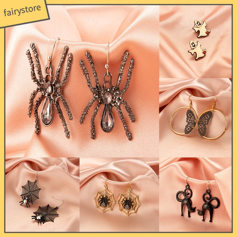[FRO] Khuyên Tai Hình Đầu Lâu Nhện Đầu Lâu Phong Cách Gothic Halloween Vui Nhộn Cho Nữ