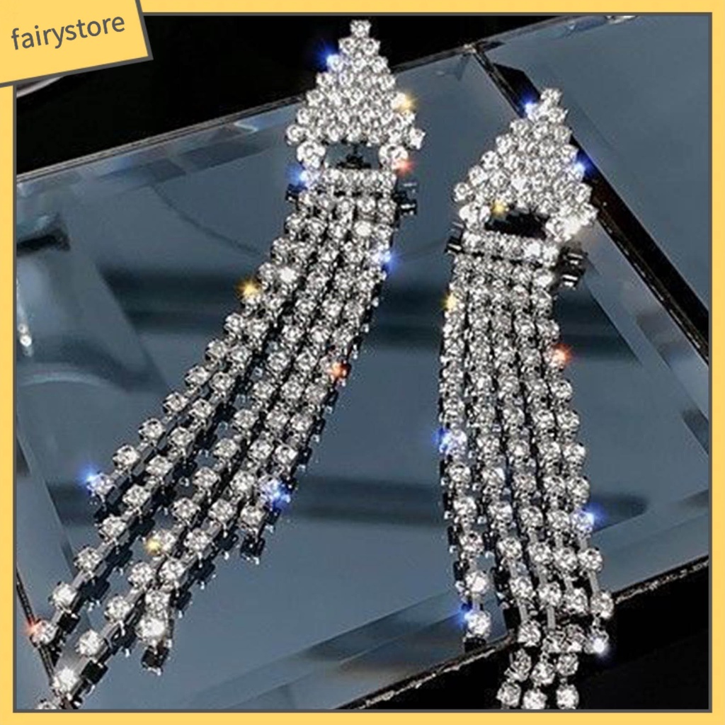 1 Đôi Bông Tai Dáng Dài Đính Đá Lấp Lánh Thời Trang Dự Tiệc