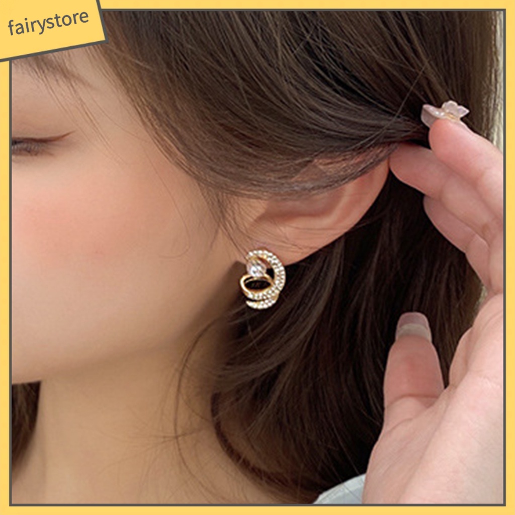 1 Đôi Bông Tai Hình Xoắn Ốc Đính Đá Lấp Lánh Thời Trang Hàng Ngày