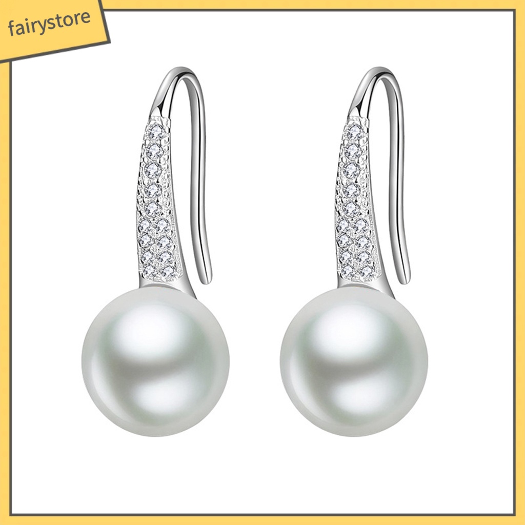 [FRO] Bông Tai Đính Đá Zircon Ngọc Trai Giả Dáng Thả Thời Trang Cho Nữ