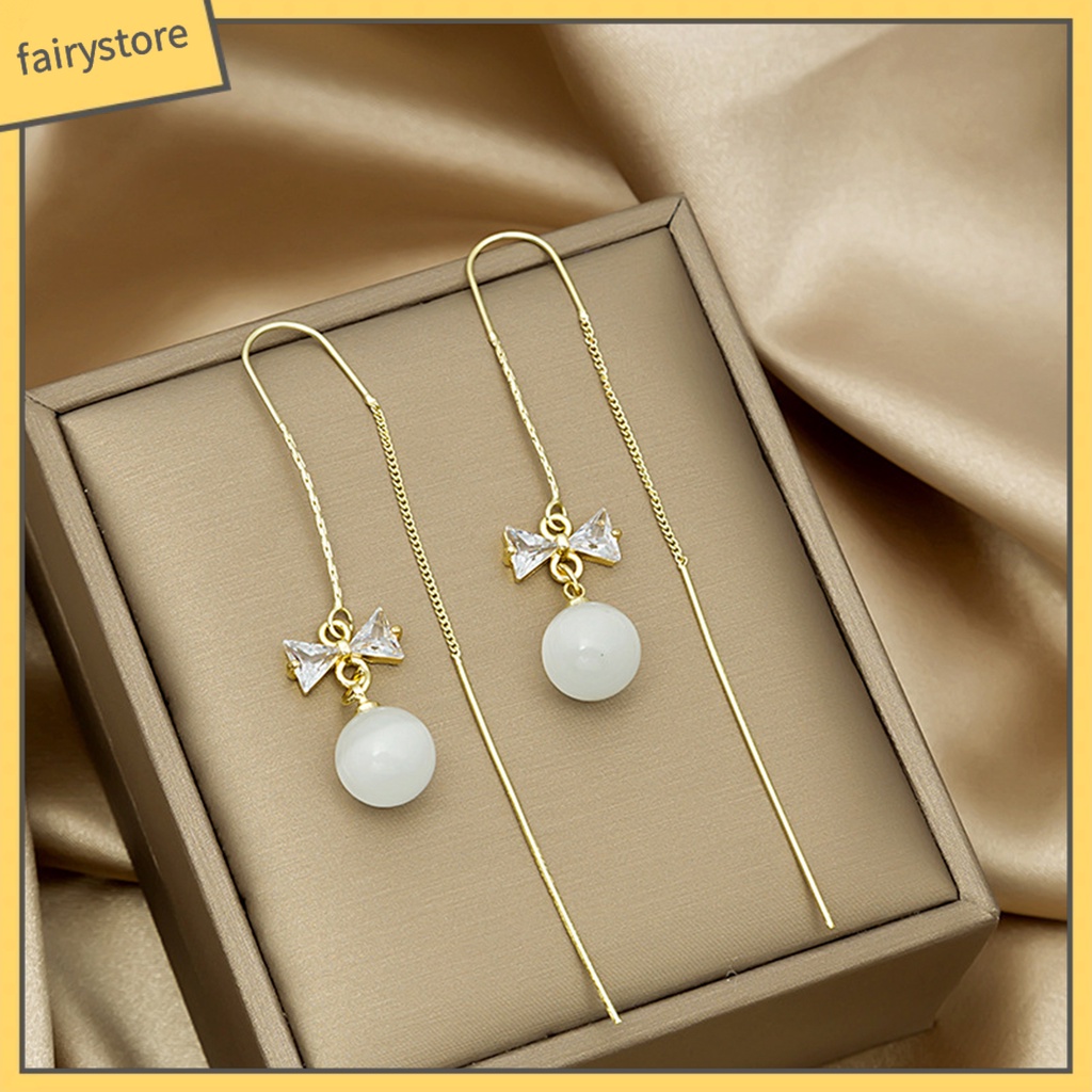 1 Đôi Bông Tai Hình Nơ Đính Đá Zircon Phong Cách Hàn Quốc Dành Cho Cô Dâu