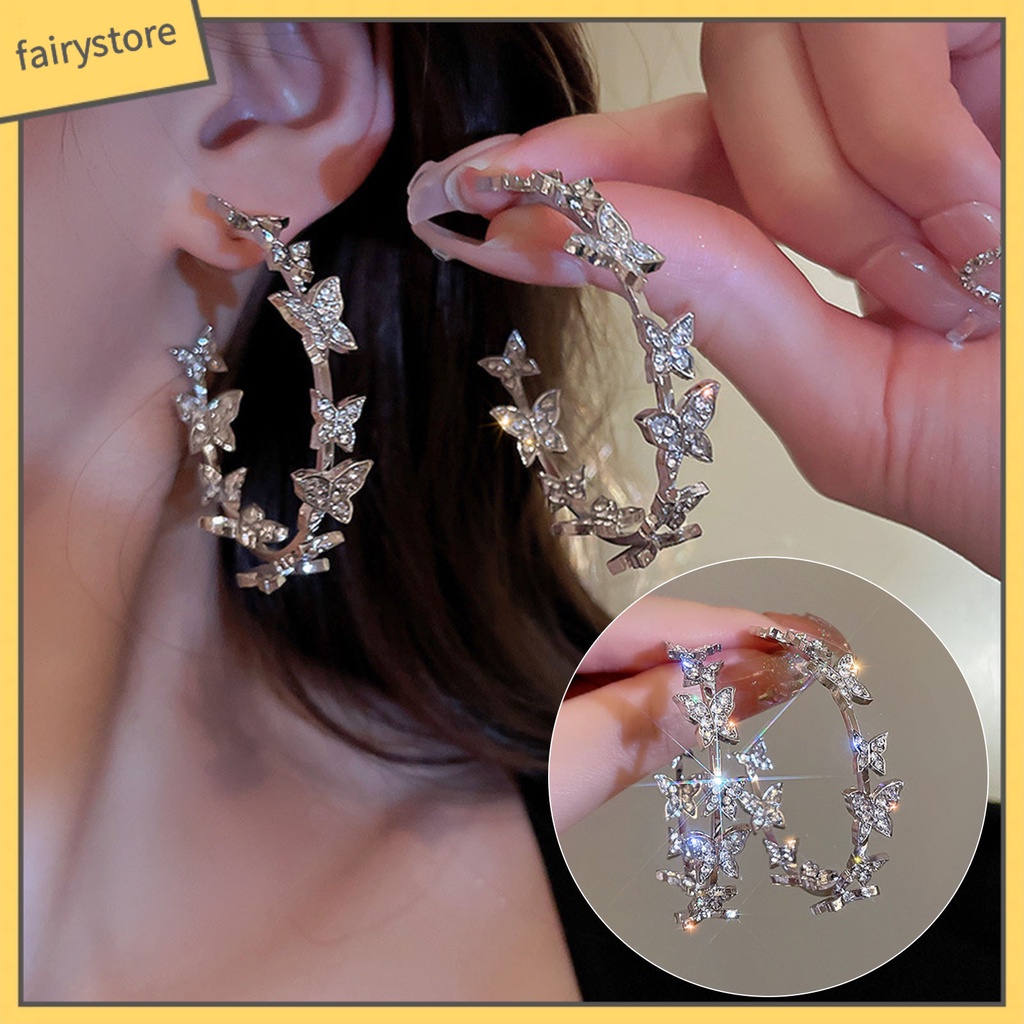 1 Đôi Bông Tai Tròn Đính Đá Thời Trang Dành Cho Nữ