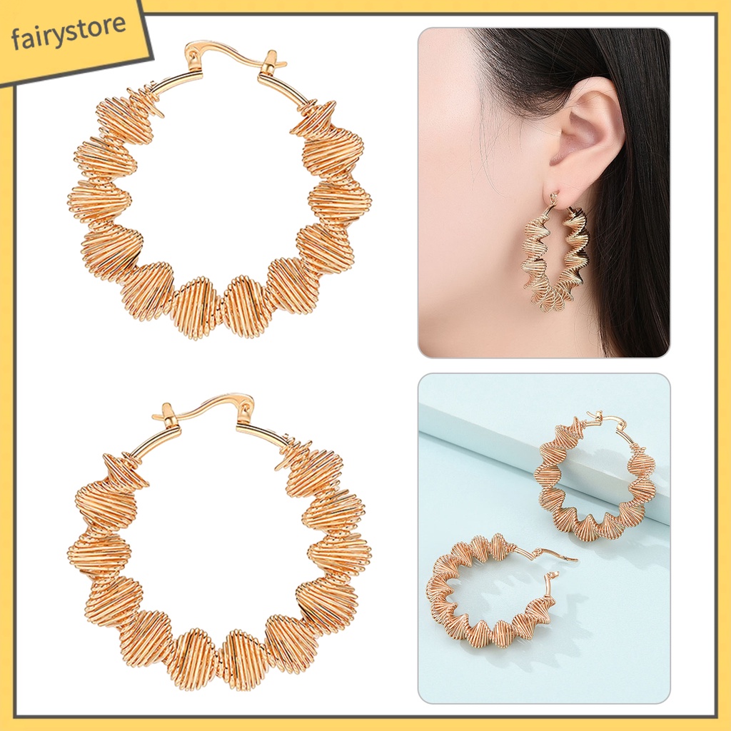 1 Đôi Bông Tai Hình Tròn Màu Vàng Đồng Không Gây Dị Ứng Thời Trang Cho Nữ