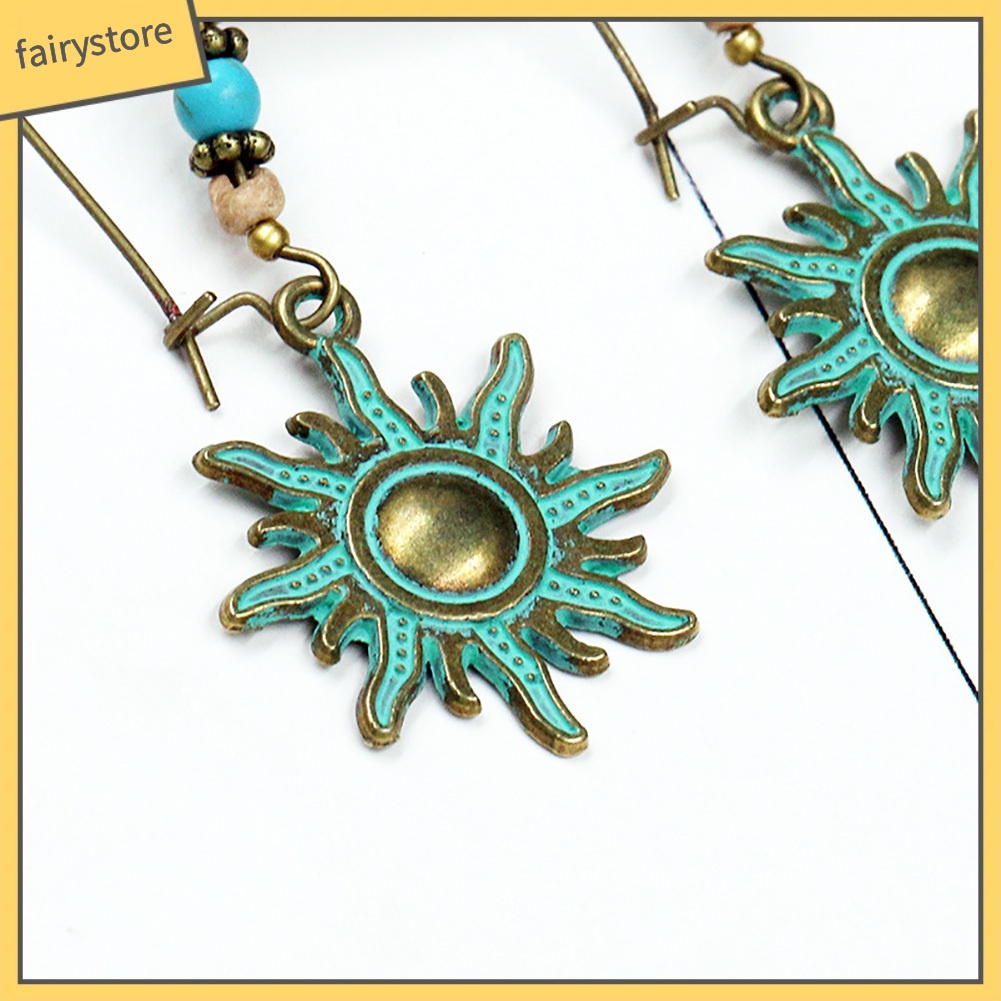 Bông Tai Hình Hoa Hướng Dương Đính Đá Ngọc Lam Giả Phong Cách Vintage Dành Cho Nữ