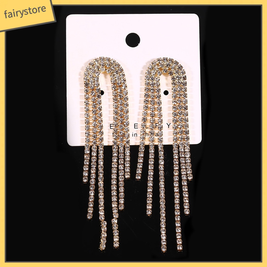 1 Đôi Bông Tai Dáng Dài Đính Đá Lấp Lánh Phong Cách Hàn Quốc