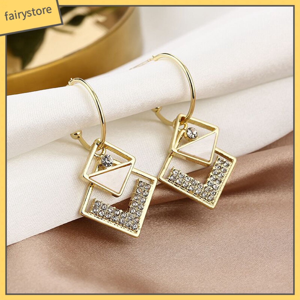 1 Đôi Bông Tai Hình Vuông Đính Đá Trang Nhã