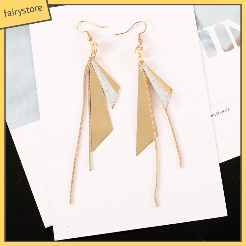 Bông Tai Hình Tam Giác Dạng Móc Phối Tua Rua Dài Thời Trang Dự Tiệc Cho Nữ