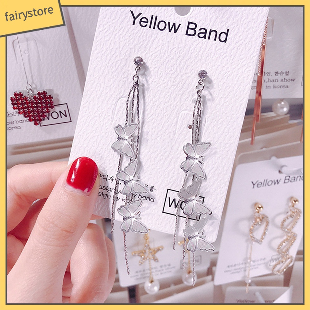 Bông Tai Dáng Dài Hình Bướm Đính Đá Thời Trang Cho Nữ