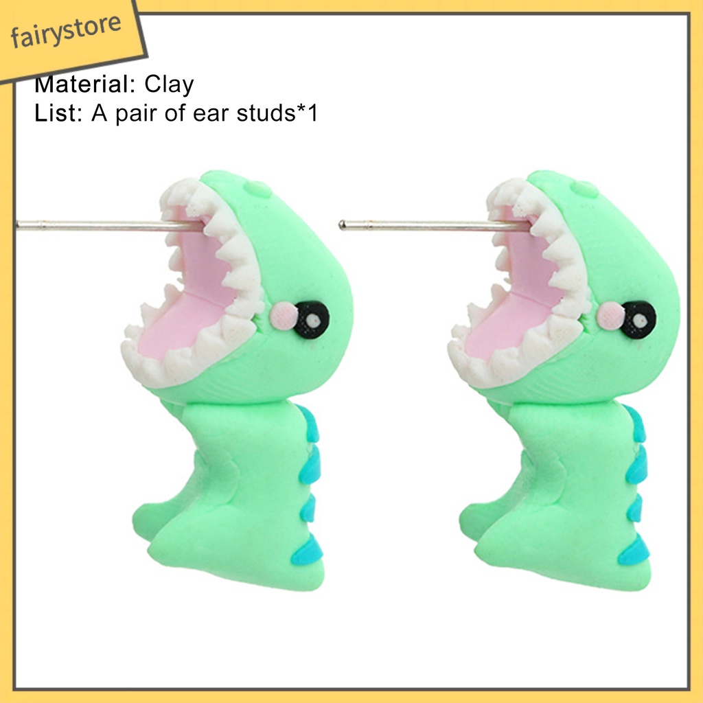 Bông Tai Hình Khủng Long Hoạt Hình 3D Bằng Đất Sét Polymer Dành Cho Nữ