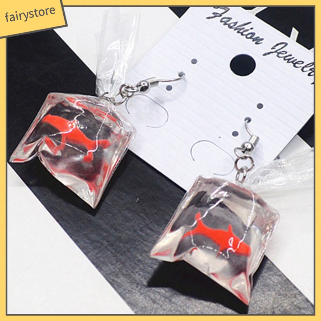 1 Đôi Bông Tai Lủng Lẳng Bằng Nhựa Resin Thân Thiện Với Da Chống Biến Dạng Kèm Túi Nước Cá Vàng Cho Nữ