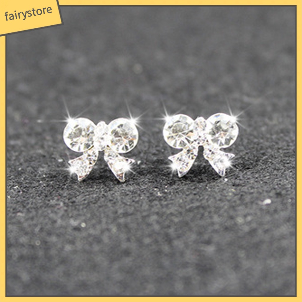 1 Đôi Bông Tai Hình Trái Tim / Nơ Đính Đá Zircon / Ngọc Trai Nhân Tạo Phong Cách Hàn Quốc