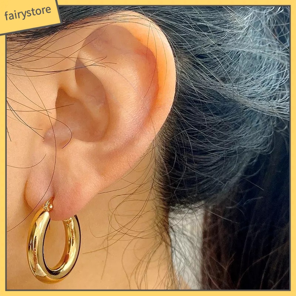 1 Đôi Bông Tai Hình Tròn Dày Dặn Màu Trơn Phong Cách Punk Dành Cho Nữ