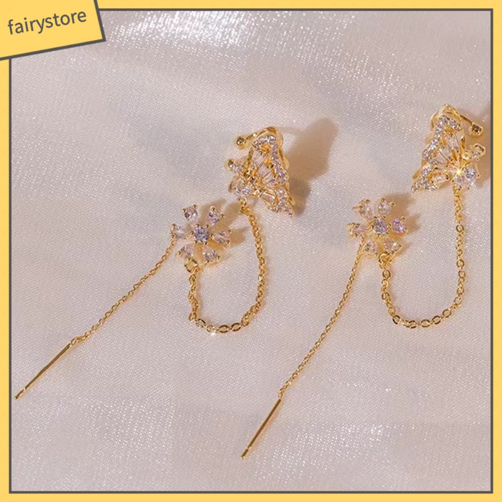 [FRO] 1 Đôi Bông Tai Dạng Kẹp Hình Bướm Rỗng Đính Đá Lấp Lánh Tinh Tế Chất Lượng Cao Trang Trí Tuyệt Vời