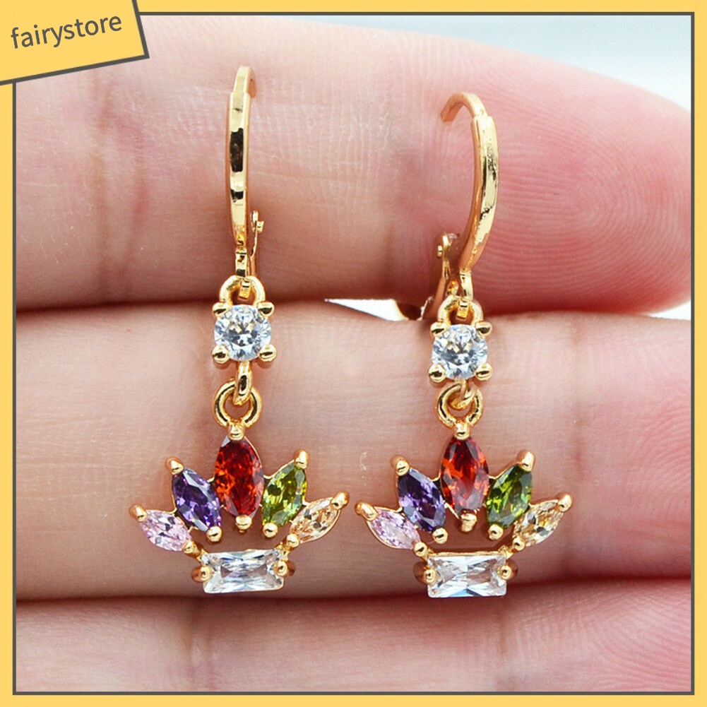 Bông Tai Hình Vương Miện Nạm Đá Nhiều Màu Cho Nữ