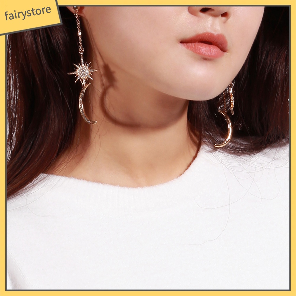 Bông Tai Dài Hình Trăng Sao Đính Đá Thời Trang Dành Cho Nữ