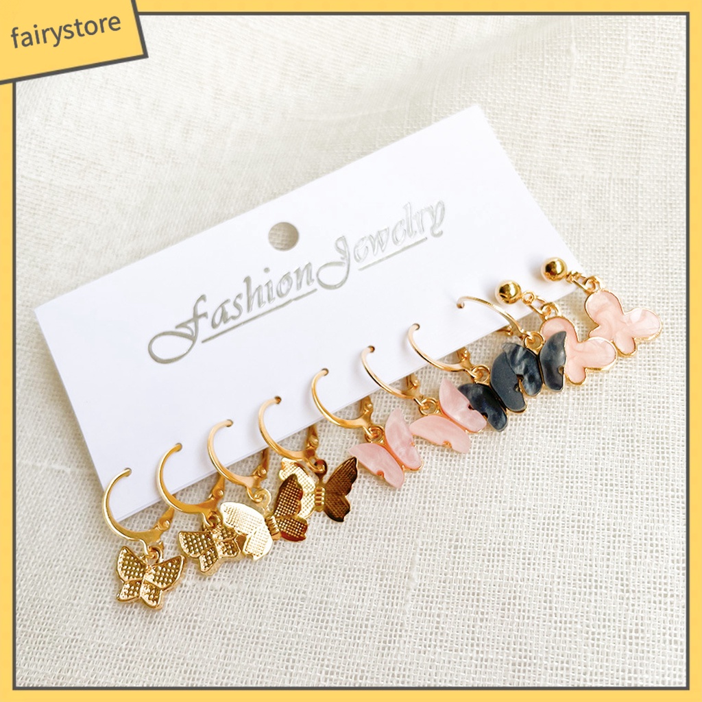 Set 5 Đôi Bông Tai Acrylic Họa Tiết Hình Học Nhiều Màu Sắc Phong Cách Retro Thời Trang Cho Nữ