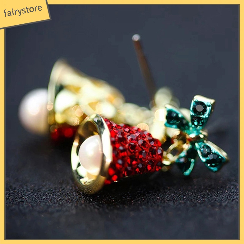 Bông Tai Hình Chuông Gió / Nơ Đính Đá / Ngọc Trai Giả Thời Trang Giáng Sinh Cho Nữ