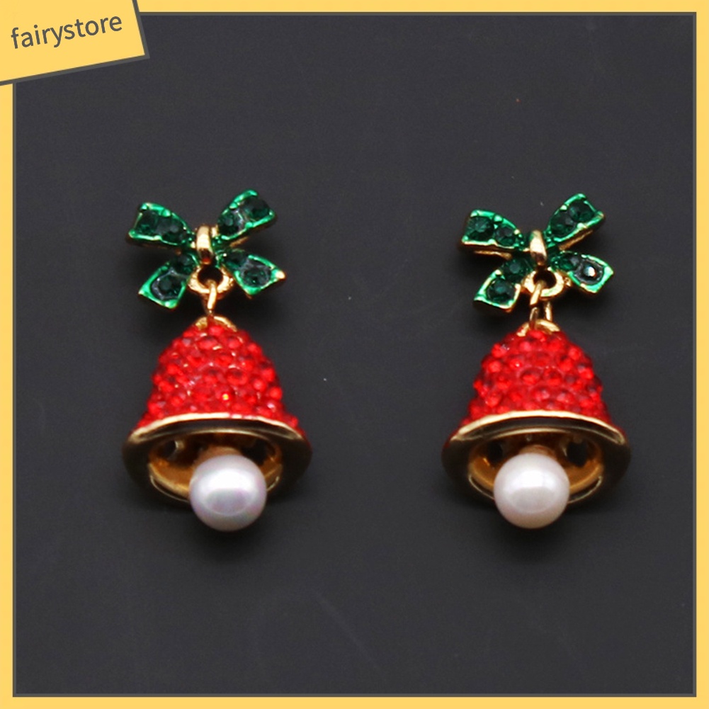 Bông Tai Hình Chuông Gió / Nơ Đính Đá / Ngọc Trai Giả Thời Trang Giáng Sinh Cho Nữ